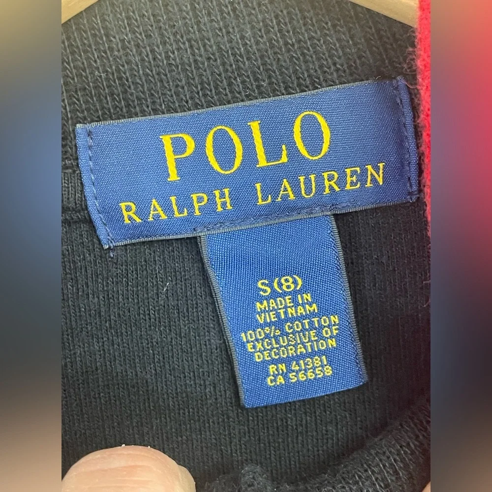 Ralph Lauren boys size 8 1/4 zip sweater black red pony